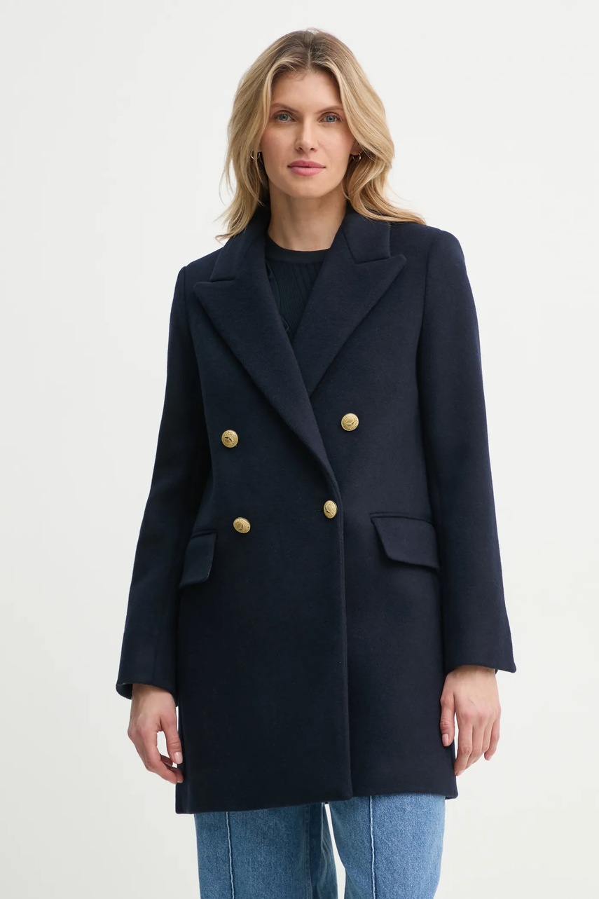 ZADIG&VOLTAIRE palton de lână culoarea bleumarin, de tranziție, cu doua randuri de nasturi, WWCO01218