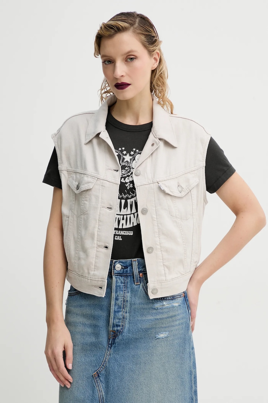 Levi's vesta SHRUNKEN 90S VEST femei, culoarea bej, de tranzitie, 001W2 Levi's vesta SHRUNKEN 90S VEST femei, culoarea bej, de tranzitie, 001W2