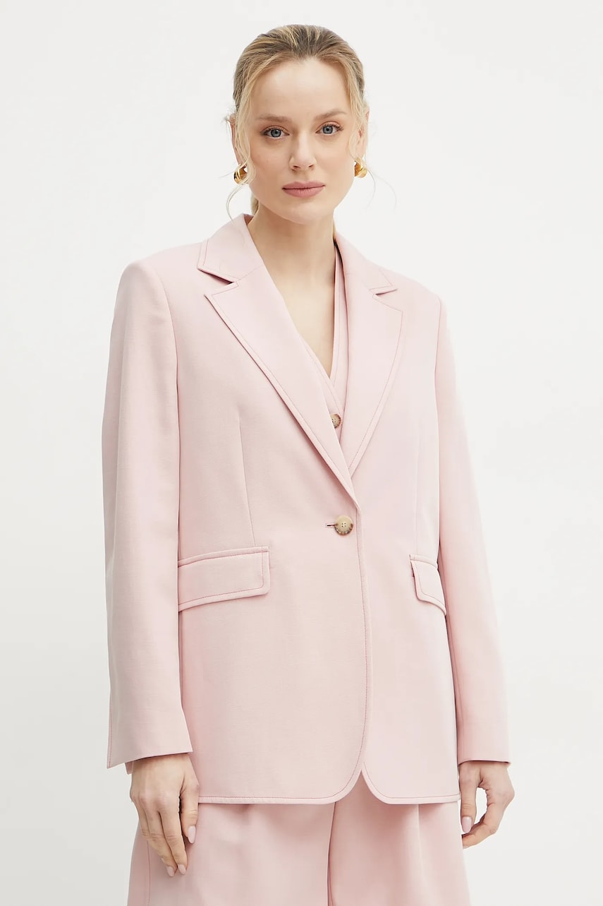 BOSS Orange blazer din amestec de in culoarea roz, un singur rand de nasturi, neted, 50546215 BOSS Orange blazer din amestec de in culoarea roz, un singur rand de nasturi, neted, 50546215