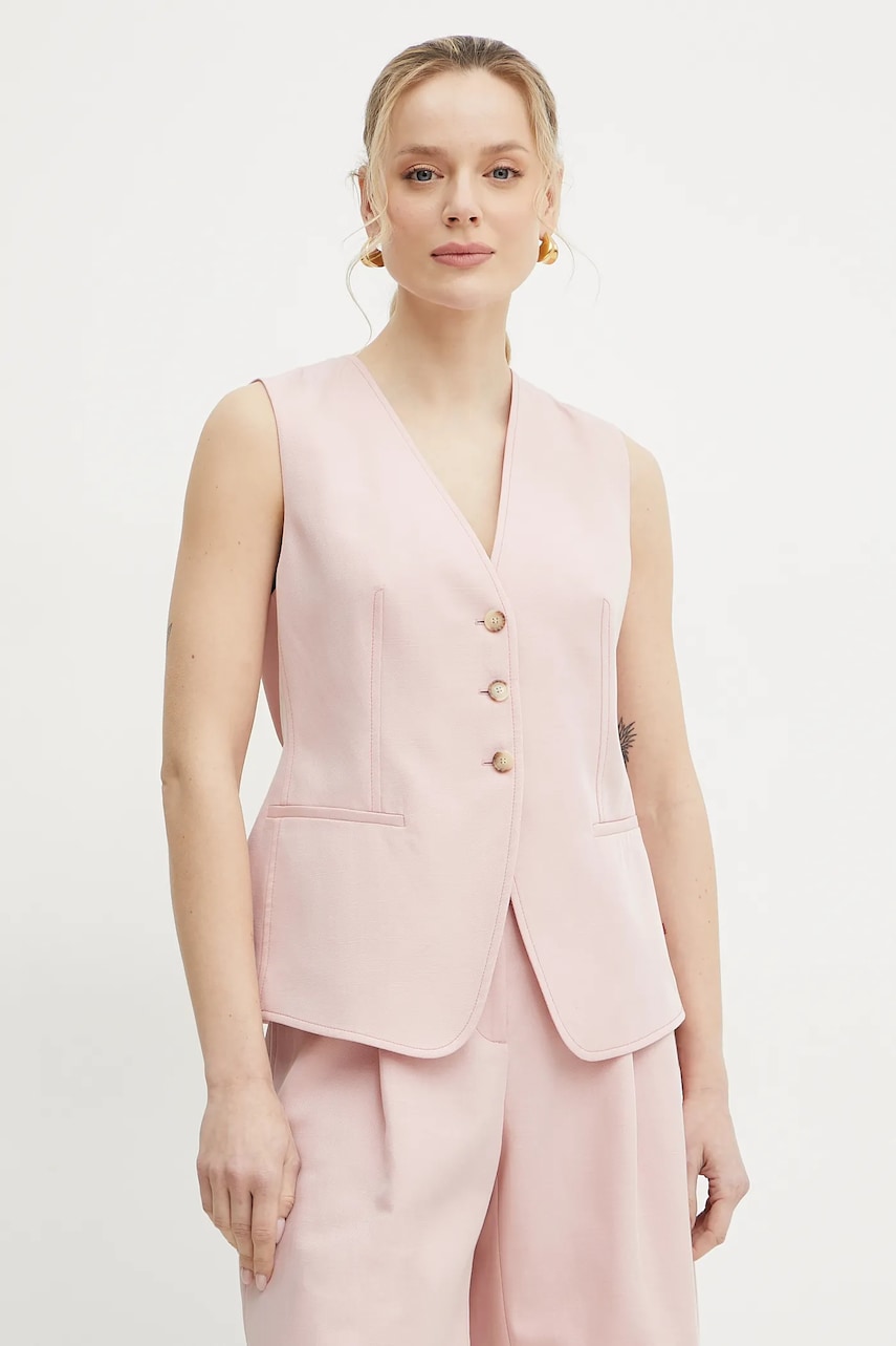BOSS Orange vestă cu amestec de in culoarea roz, un singur rand de nasturi, 50546216 BOSS Orange vestă cu amestec de in culoarea roz, un singur rand de nasturi, 50546216