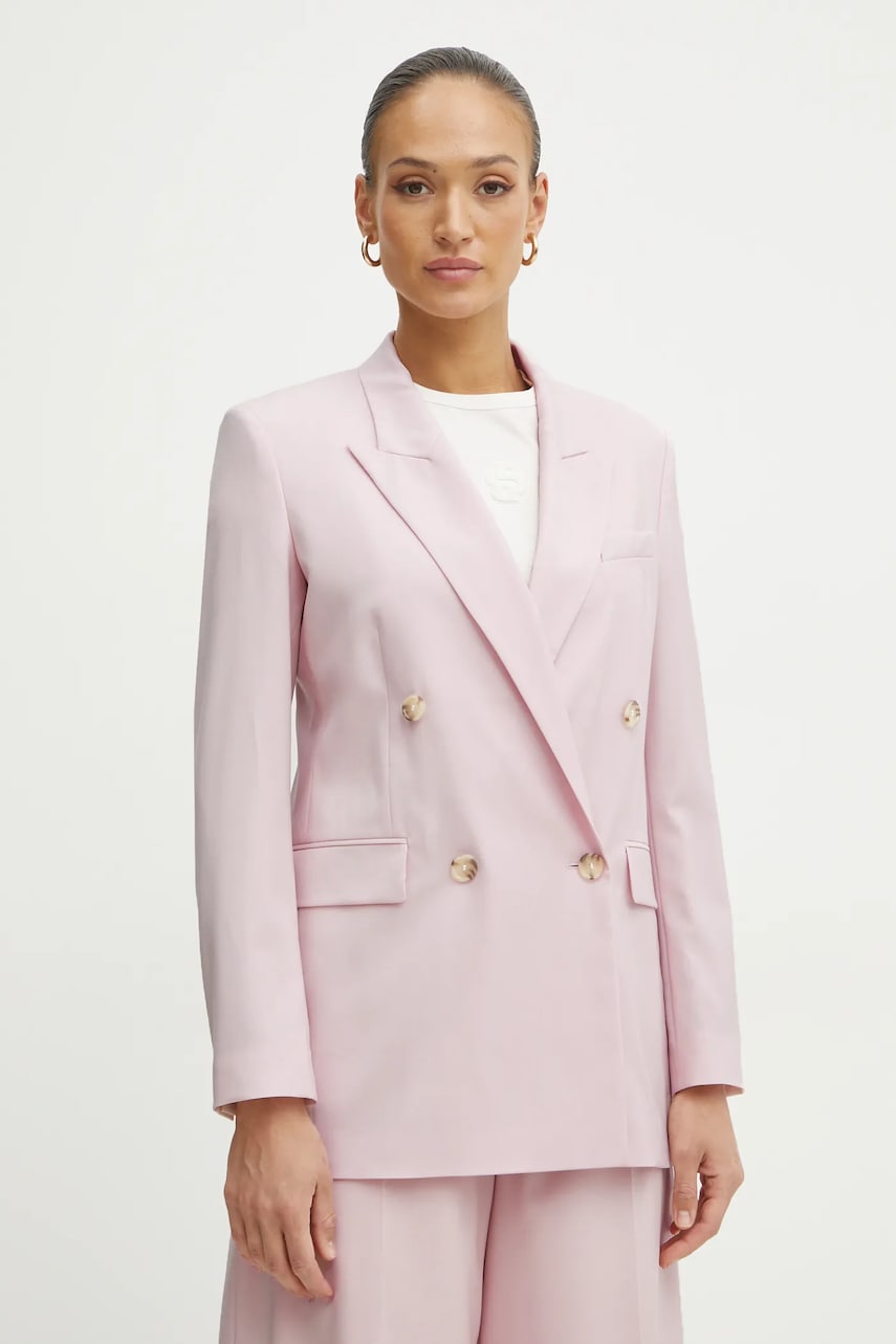 BOSS geaca de lana culoarea roz, cu doua randuri de nasturi, neted, 50537509