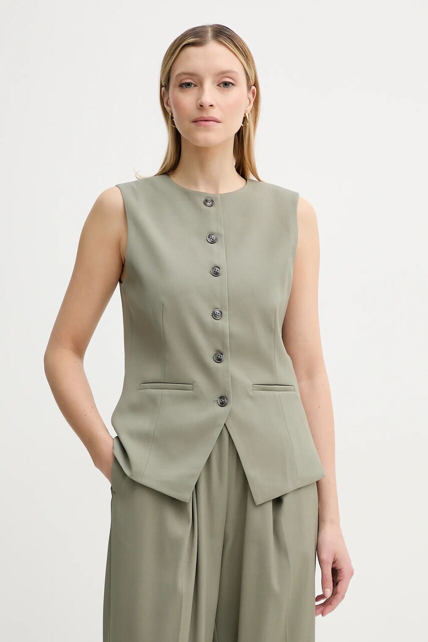 Samsoe Samsoe vesta SARUMA culoarea verde, un singur rand de nasturi, F25100037