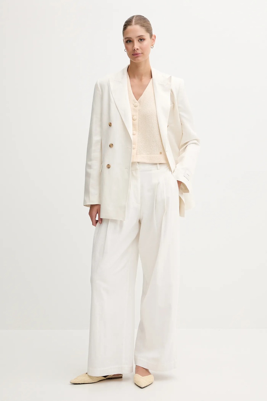 Льняной жакет Calvin Klein цвет бежевый двубортный однотонная LV044B404G