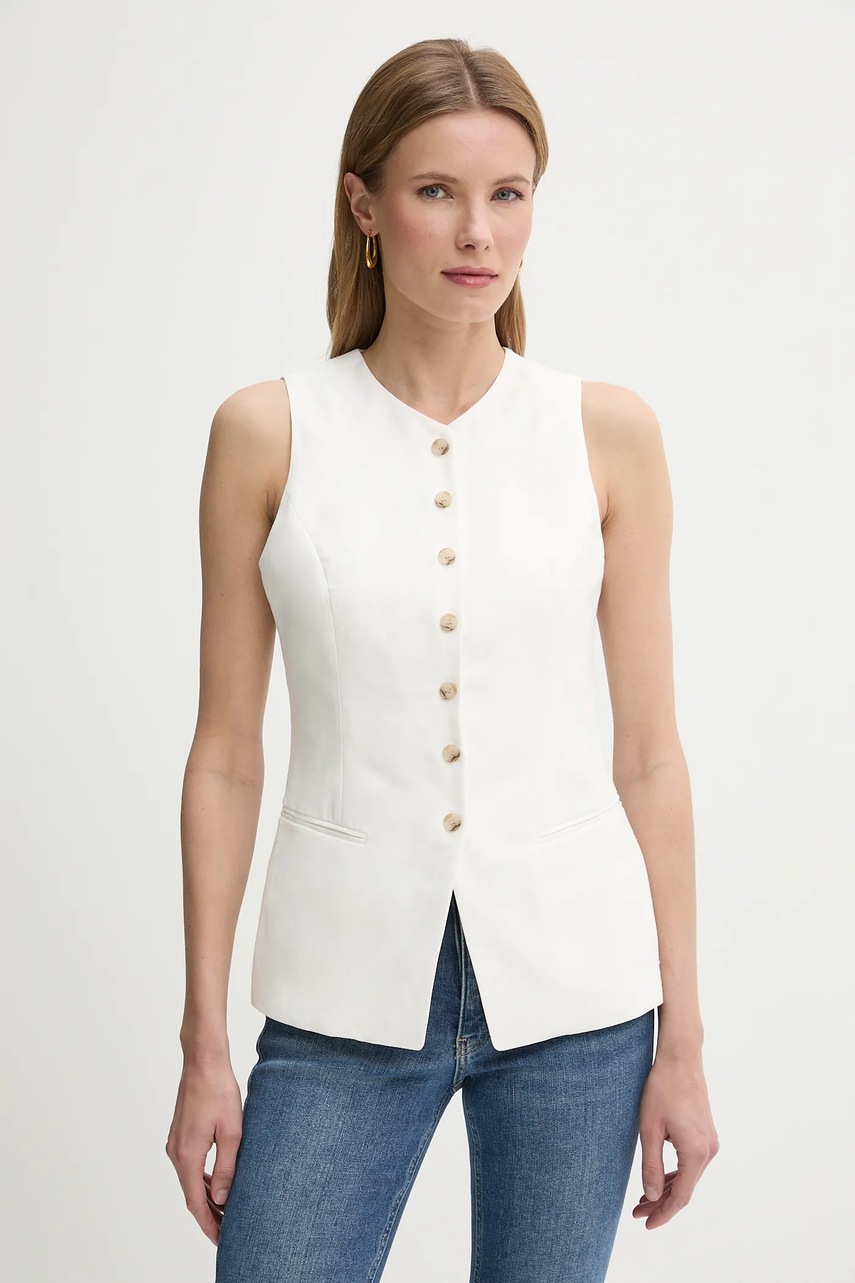 

Елек с лен Tommy Hilfiger в бежово с едно копче WW0WW44752, Бежов