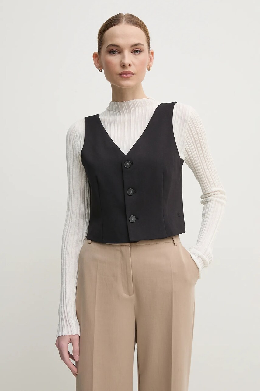 Levně Vesta Calvin Klein Jeans černá barva, jednořadá, J20J225321