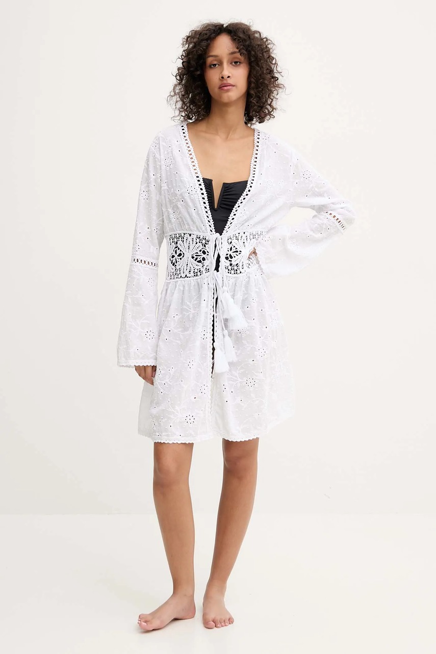 

Памучна плажна наметка Guess в бяло E5GK08 WH4U0, Бял