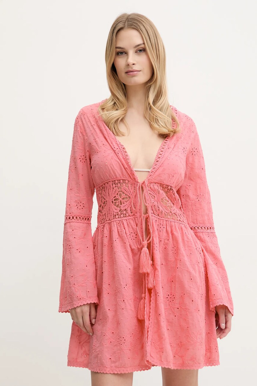 Levně Bavlněný plážový plášť Guess růžová barva, E5GK08 WH4U0