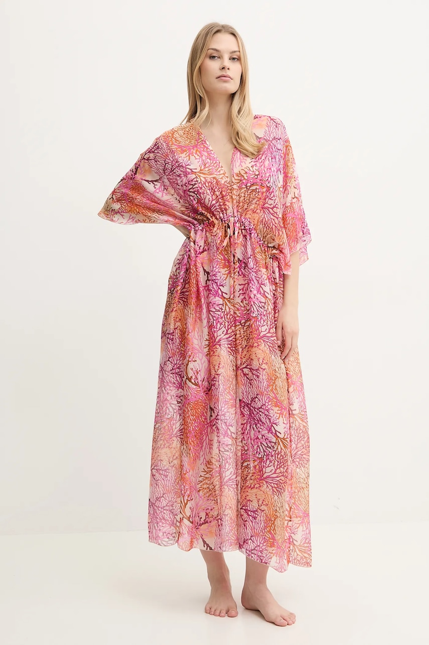 Guess narzutka plażowa z domieszką jedwabiu kolor pomarańczowy E5GK02 WE550