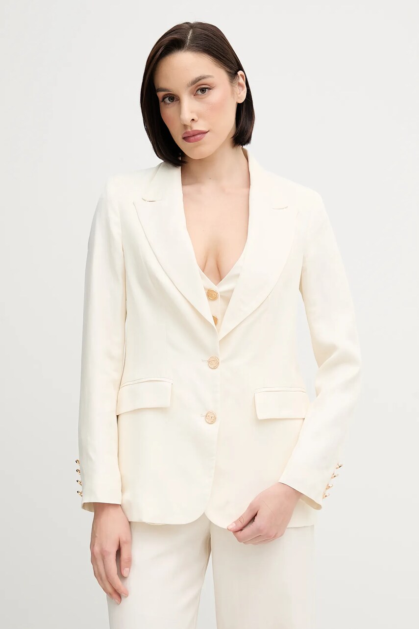 Gaudi blazer din amestec de in culoarea bej, un singur rand de nasturi, uni, 511FD35005