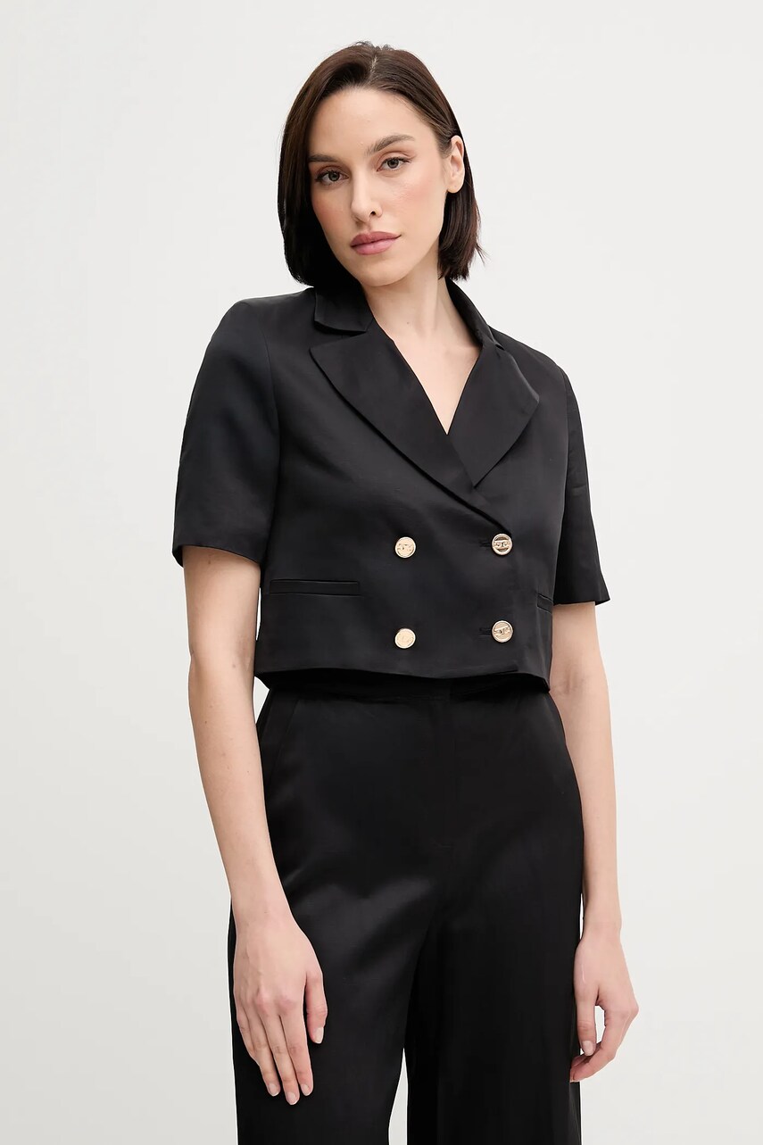Gaudi blazer din amestec de in culoarea negru, cu doua randuri de nasturi, uni, 511FD35006