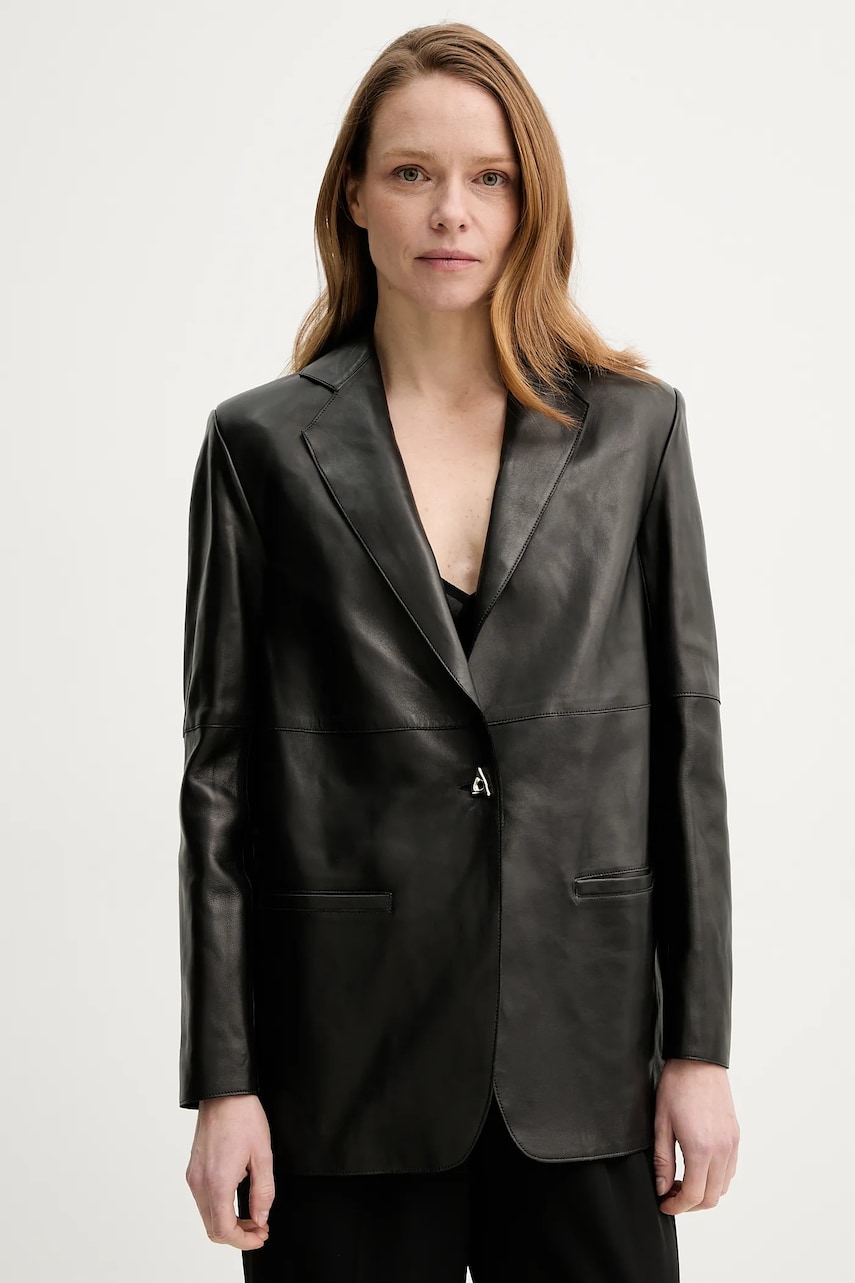AERON sacou de piele MERCEDES culoarea negru, un singur rand de nasturi, uni, BL047019 AERON sacou de piele MERCEDES culoarea negru, un singur rand de nasturi, uni, BL047019