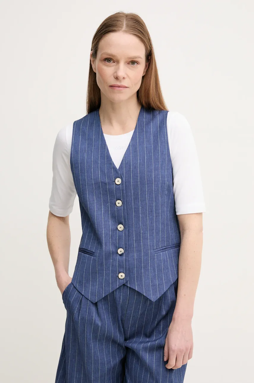 La Petite Française vestă cu amestec de in GWEN culoarea albastru marin, un singur rand de nasturi, GWEN