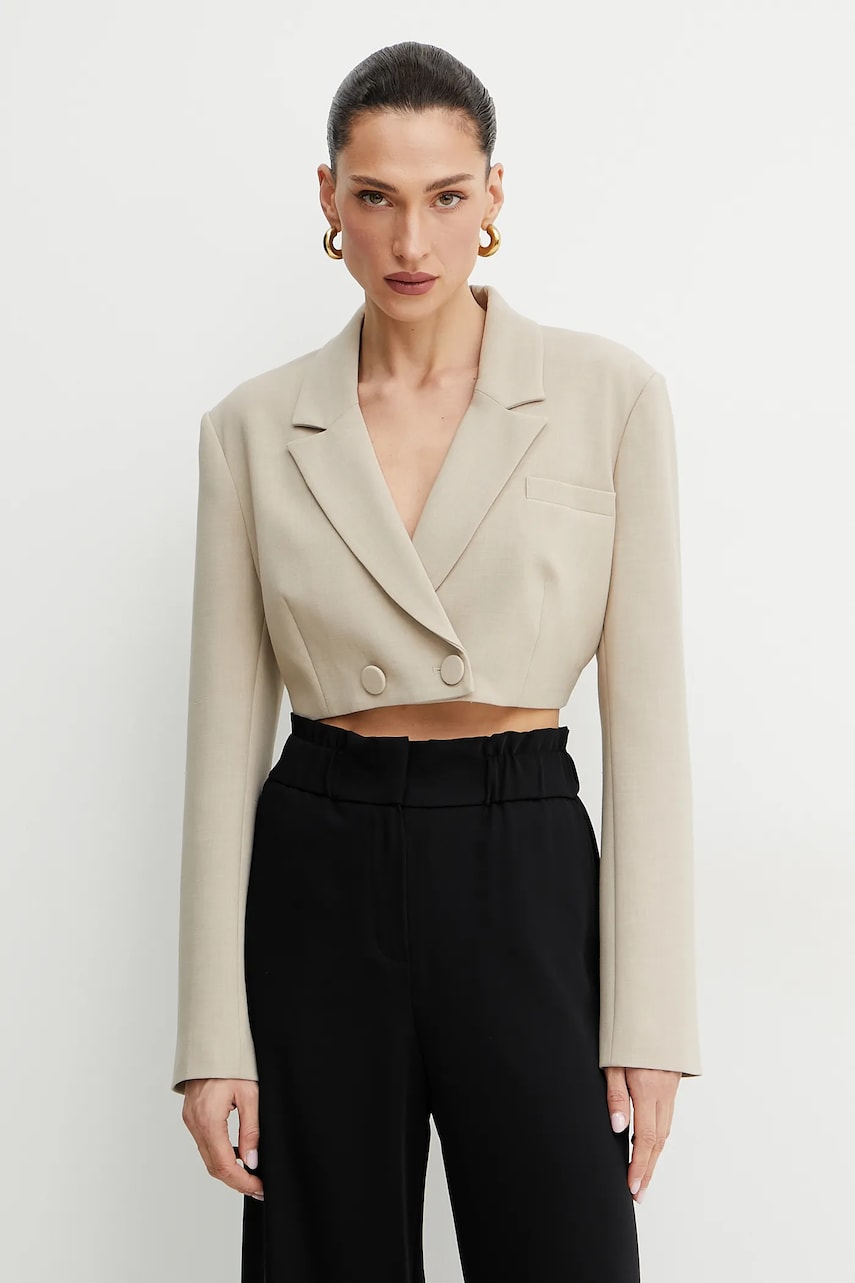 Bardot sacou AVER culoarea bej, cu doua randuri de nasturi, neted, 59657JB