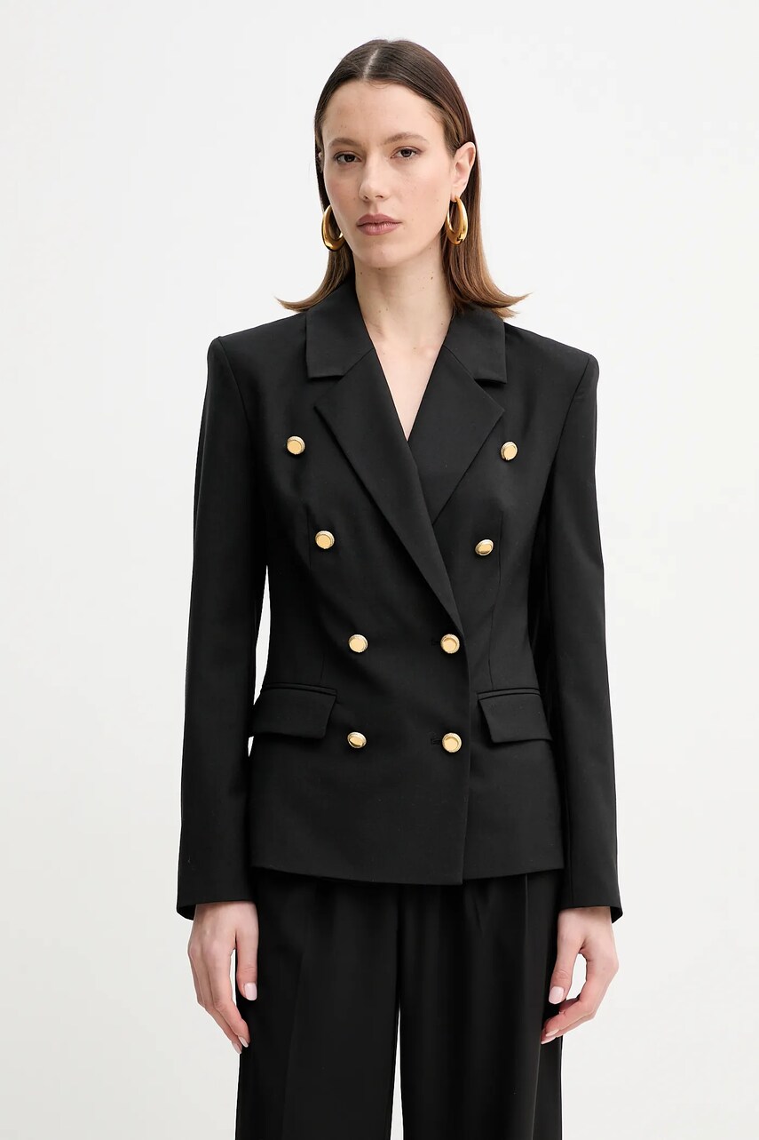 Levně Blazer s příměsí vlny Marciano Guess IRINA černá barva, dvouřadový, 5GGN05 7294A