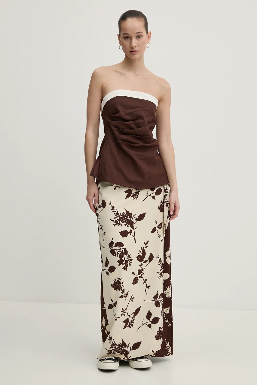 Λευκή μπλούζα Abercrombie & Fitch χρώμα: καφέ, KI140-5047 φωτογραφία