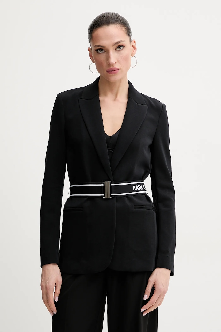 Karl Lagerfeld sacou culoarea negru, un singur rand de nasturi, uni, A2W20014 Karl Lagerfeld sacou culoarea negru, un singur rand de nasturi, uni, A2W20014