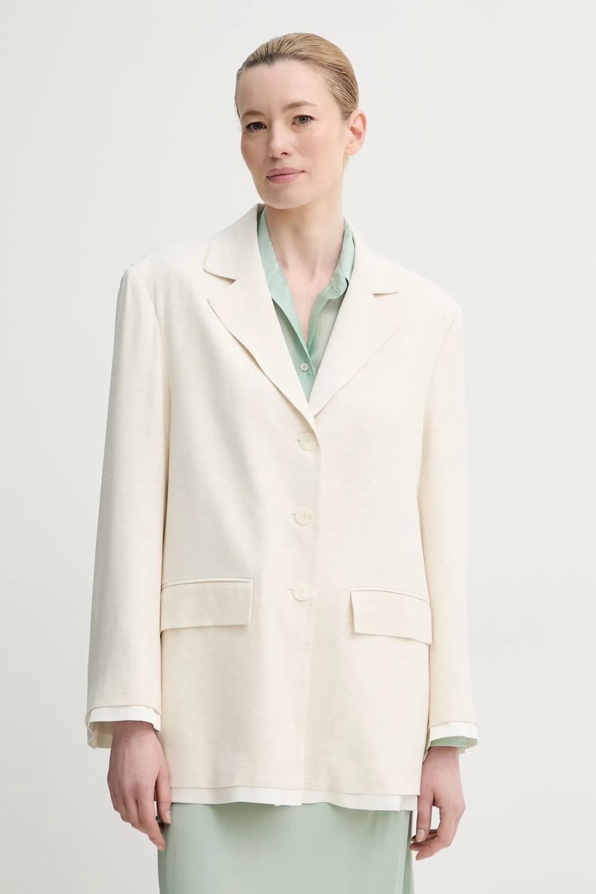 ISABELLE BLANCHE blazer din amestec de in culoarea bej, un singur rand de nasturi, neted, IS25SS-J087-T005 ISABELLE BLANCHE blazer din amestec de in culoarea bej, un singur rand de nasturi, neted, IS25SS-J087-T005