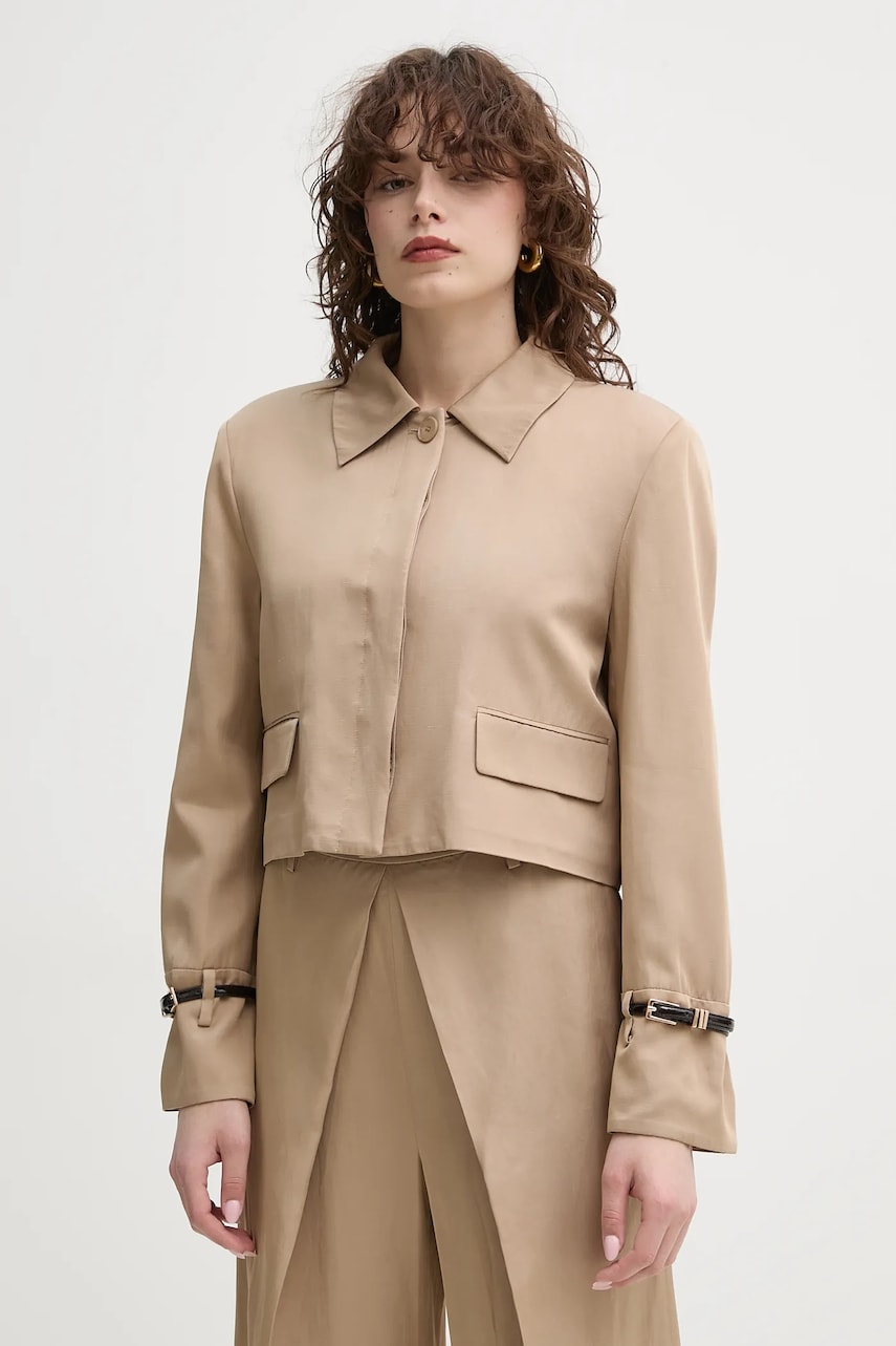 ISABELLE BLANCHE blazer din amestec de in culoarea bej, un singur rand de nasturi, neted, IS25SS-J063-T004 ISABELLE BLANCHE blazer din amestec de in culoarea bej, un singur rand de nasturi, neted, IS25SS-J063-T004