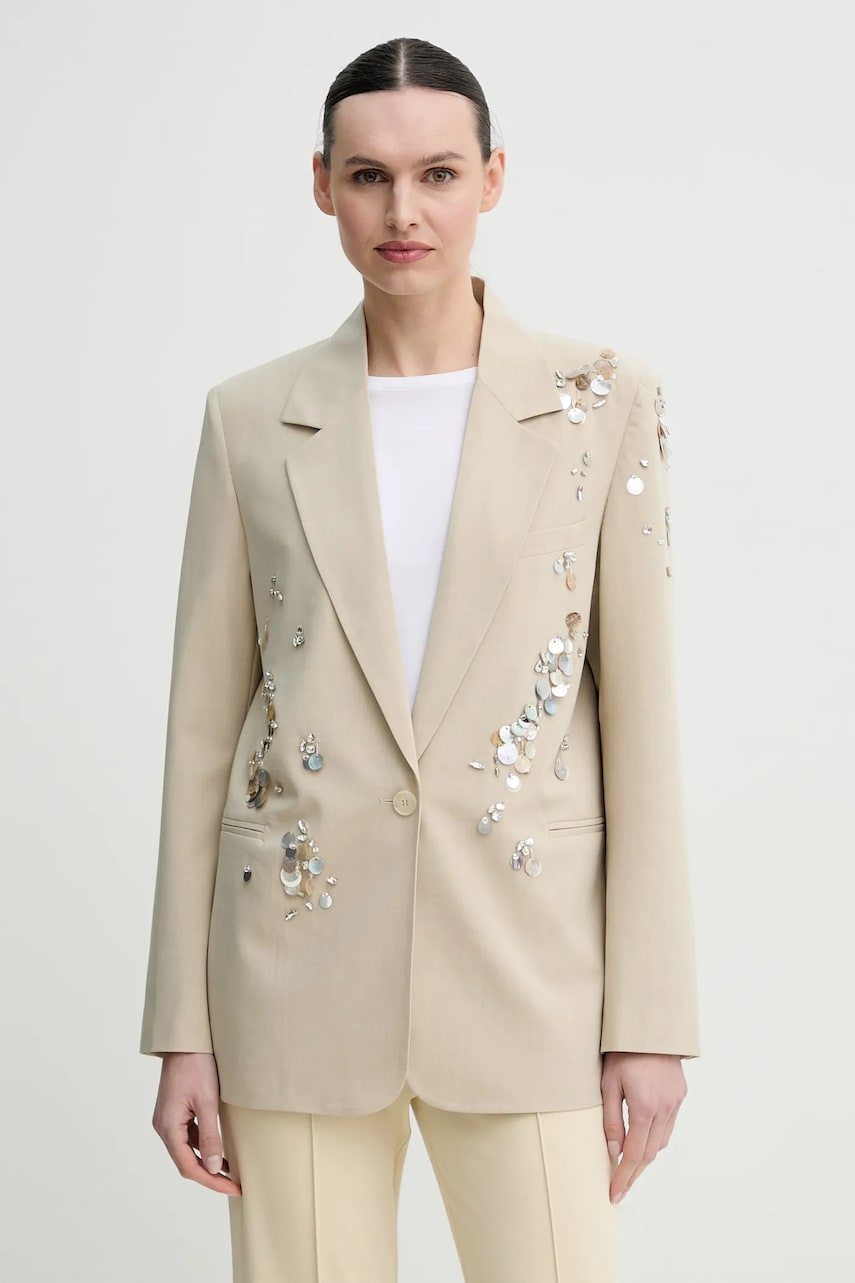 ISABELLE BLANCHE sacou culoarea bej, un singur rand de nasturi, IS25SS-J023-T003