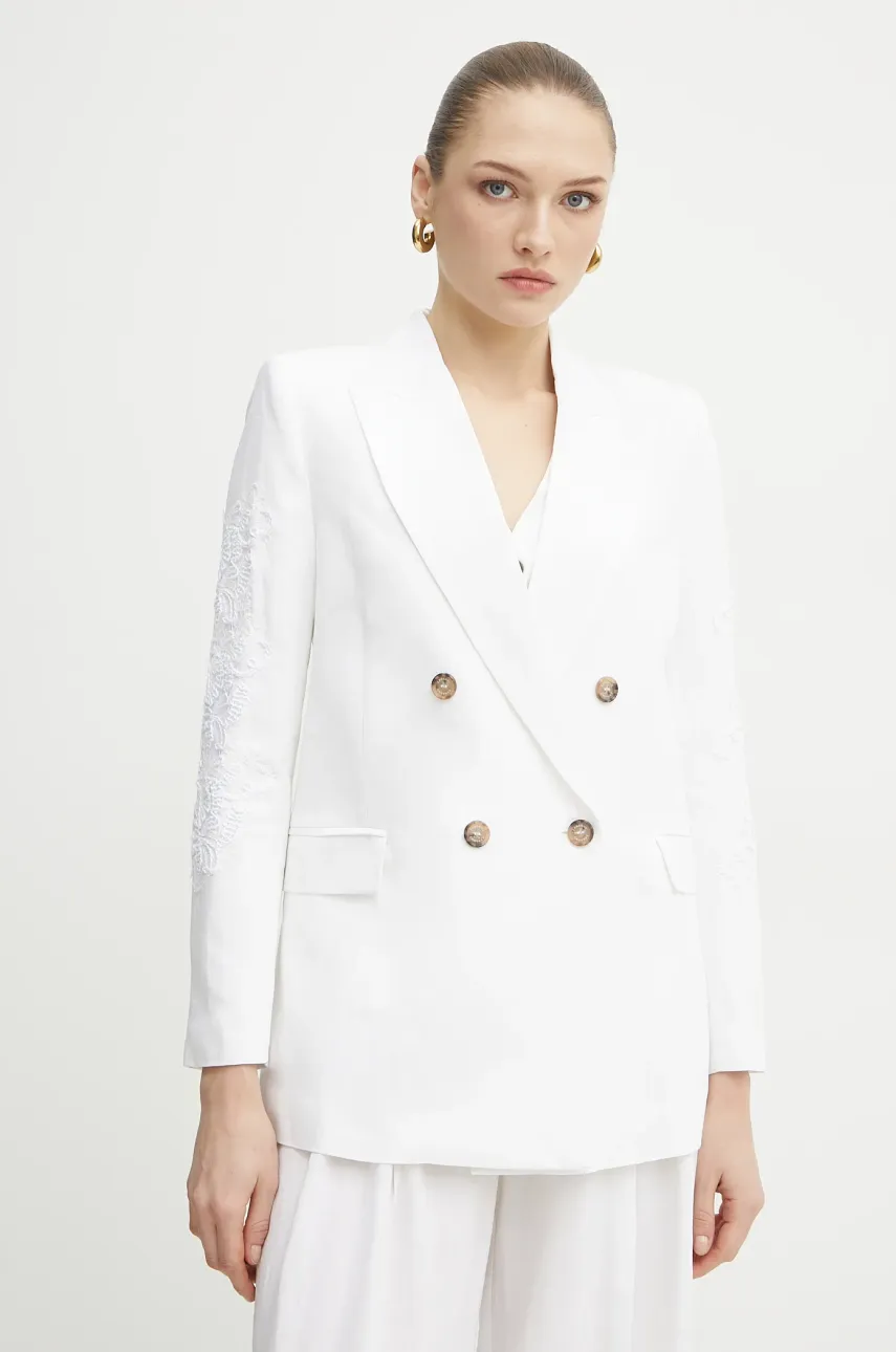 Ermanno Scervino blazer din amestec de in culoarea alb, cu doua randuri de nasturi, 56TI021ES1