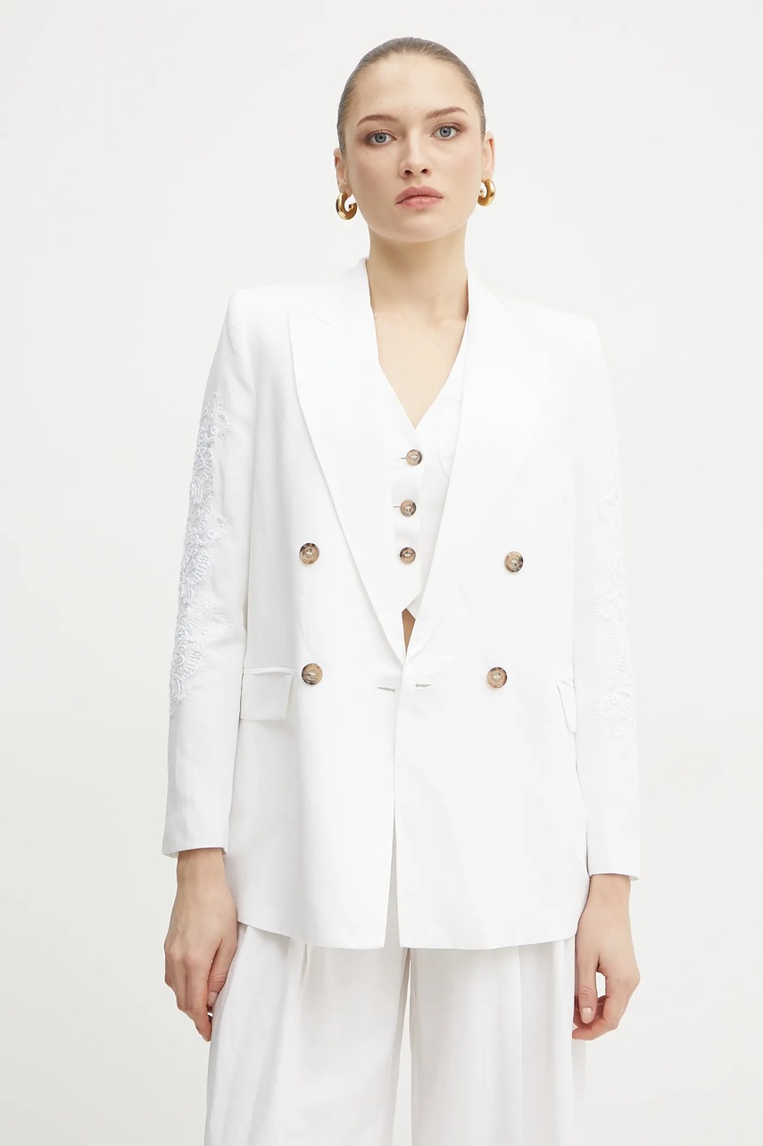 Blazer με μείγμα λινών Ermanno Firenze χρώμα: άσπρο, 56TI021ES1 φωτογραφία