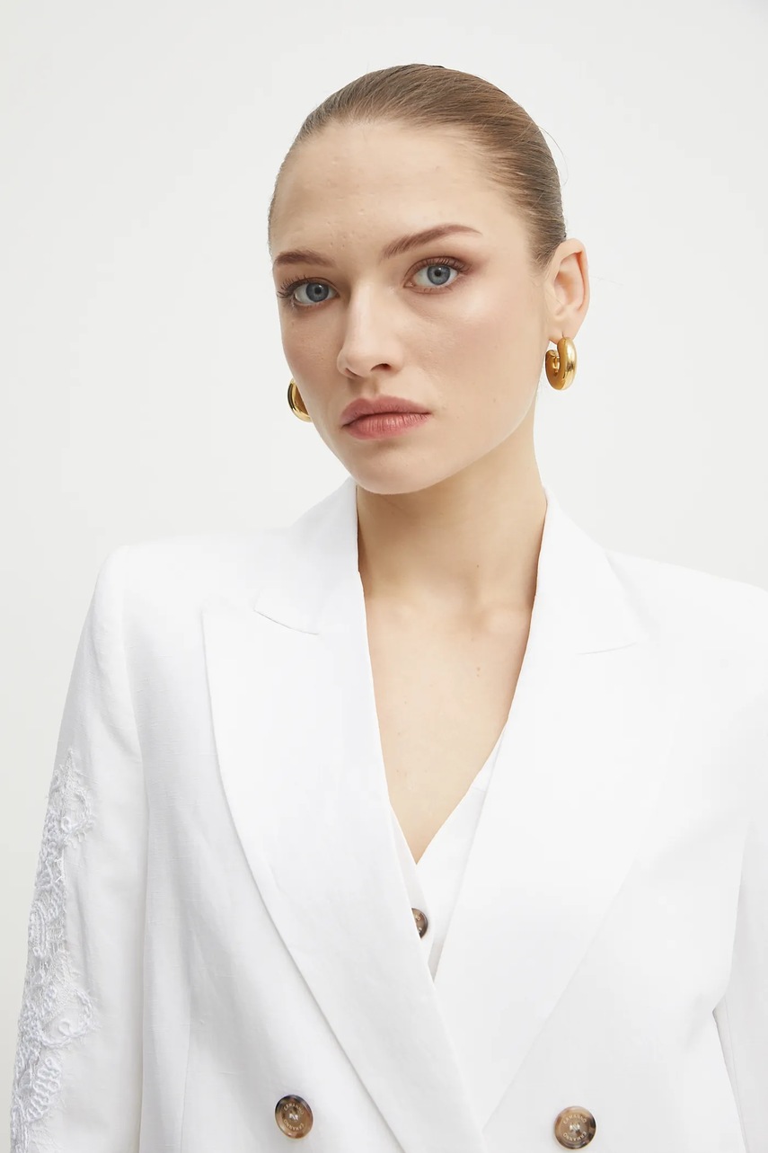 Blazer με μείγμα λινών Ermanno Firenze χρώμα: άσπρο, 56TI021ES1 φωτογραφία