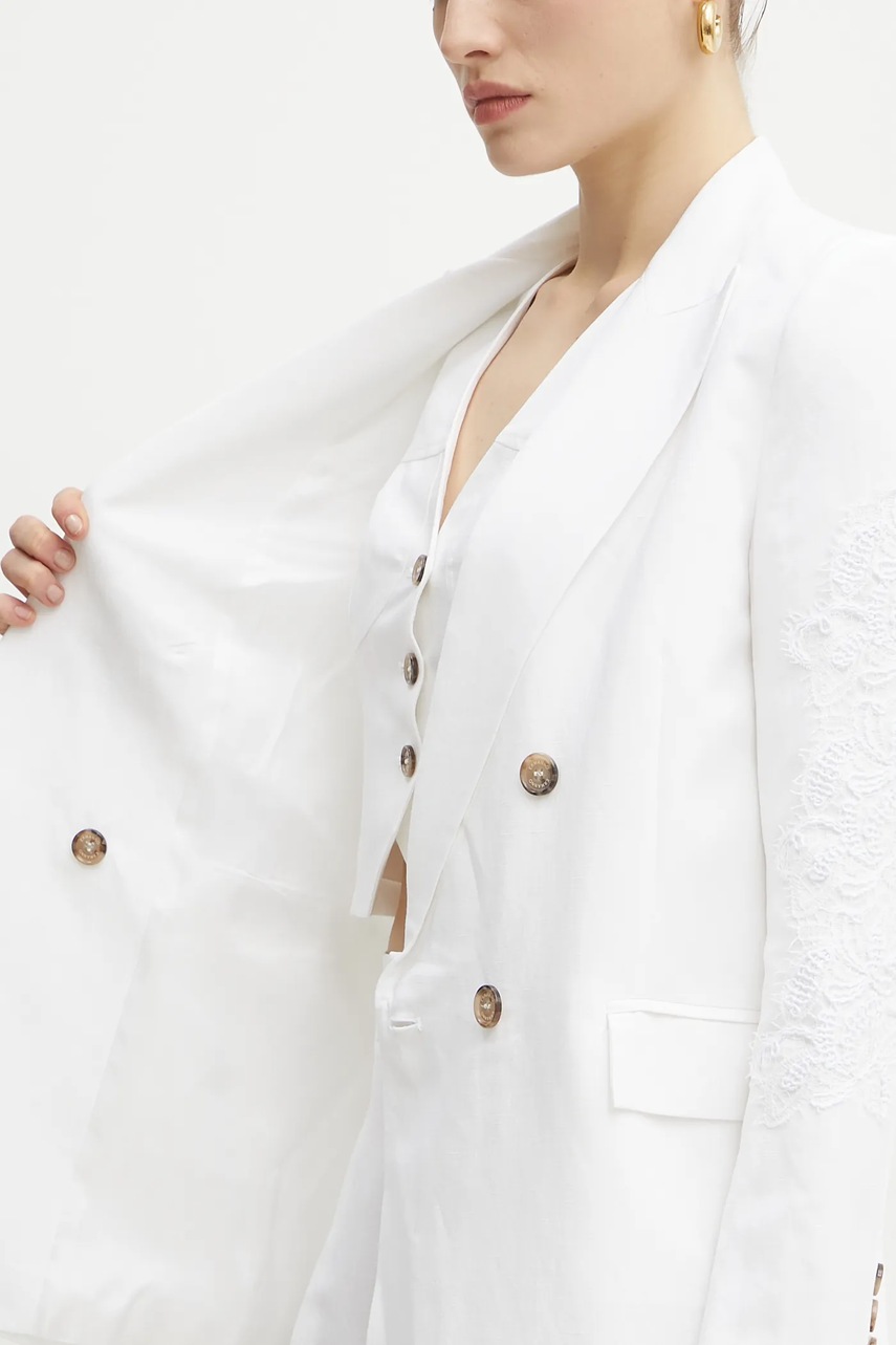 Blazer με μείγμα λινών Ermanno Firenze χρώμα: άσπρο, 56TI021ES1 φωτογραφία