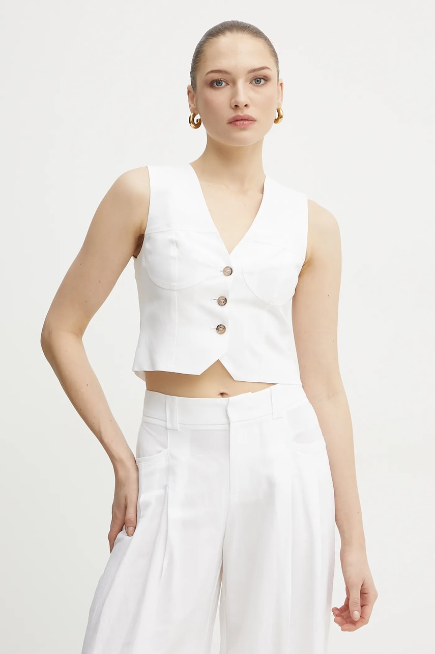 Ermanno Scervino vestă cu amestec de in culoarea alb, un singur rand de nasturi, 56TN002ES1 Ermanno Scervino vestă cu amestec de in culoarea alb, un singur rand de nasturi, 56TN002ES1