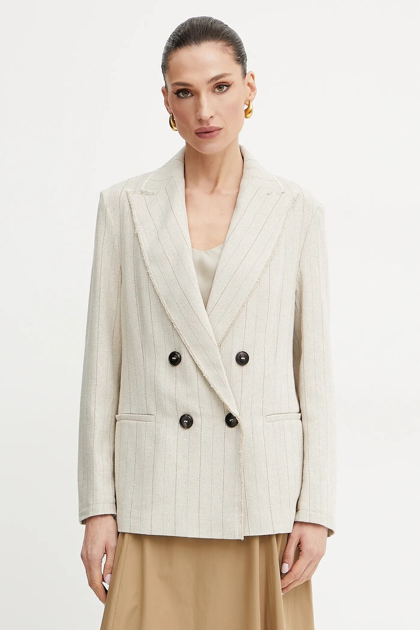 MAX&Co. blazer din amestec de in culoarea bej, cu doua randuri de nasturi, cu imprimeu, 2516041094200