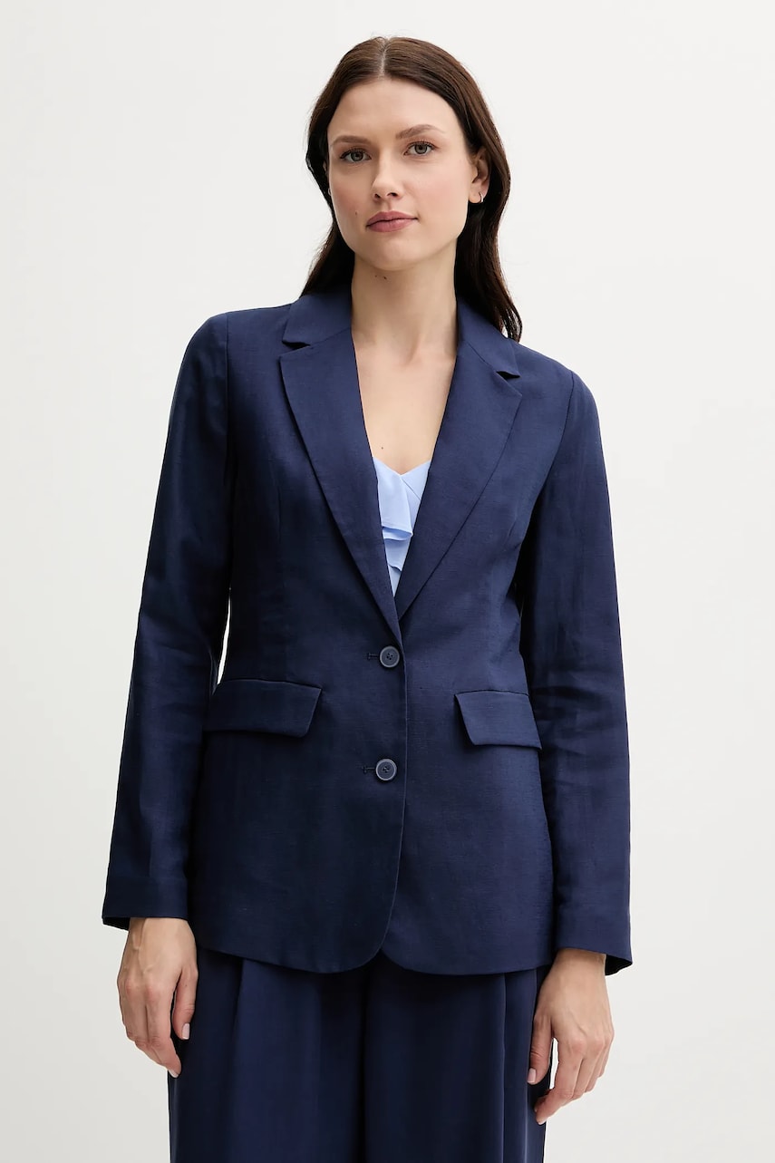 United Colors of Benetton blazer din amestec de in culoarea bleumarin, un singur rand de nasturi, uni, 25BVDW036