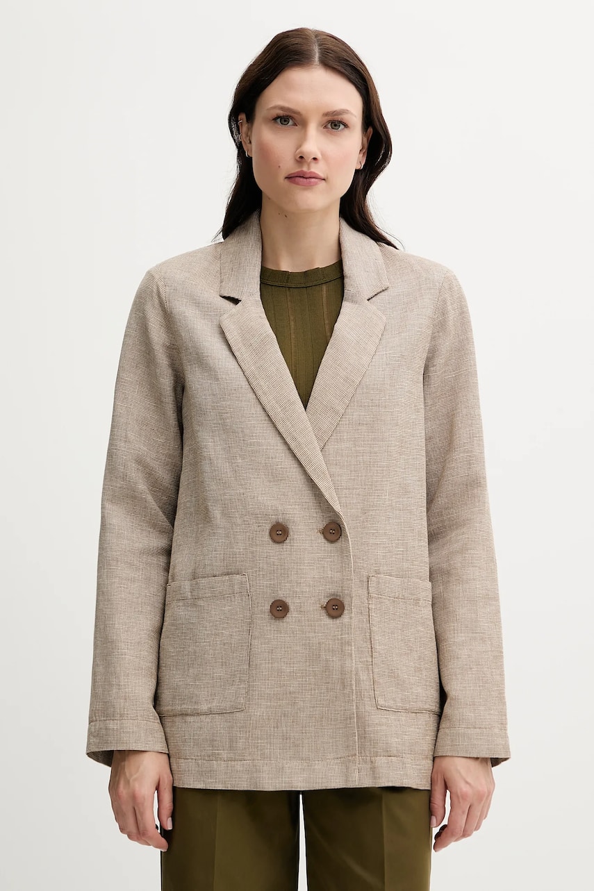 United Colors of Benetton sacou de in culoarea bej, cu doua randuri de nasturi, cu imprimeu, 265XDW035