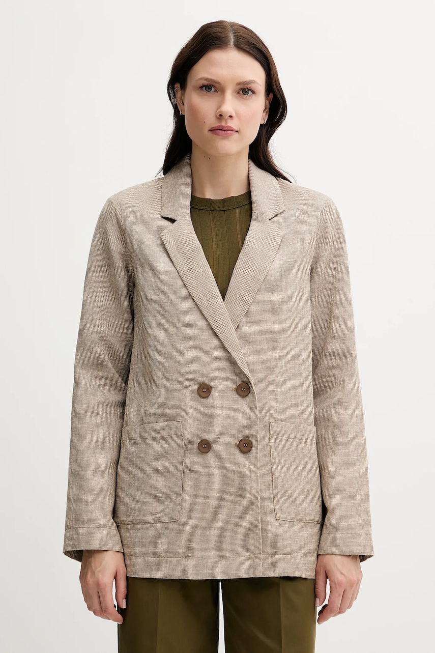 United Colors of Benetton sacou de in culoarea bej, cu doua randuri de nasturi, cu imprimeu, 265XDW035