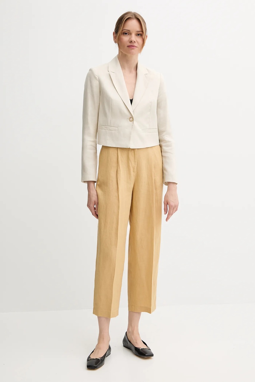 Льняной жакет United Colors of Benetton цвет бежевый однобортный однотонная 2AGHDW037