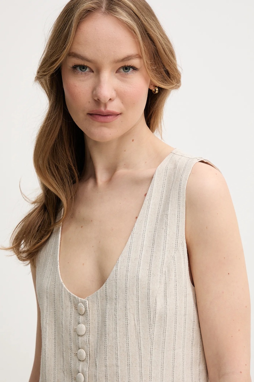 Γιλέκο με λινό μείγμα Hoss Intropia χρώμα: μπεζ, 5479196 φωτογραφία