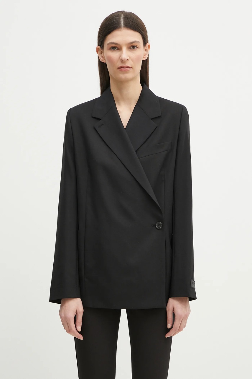 Kenzo sacou de lână culoarea negru, un singur rand de nasturi, uni, FF52VE2589RA.99