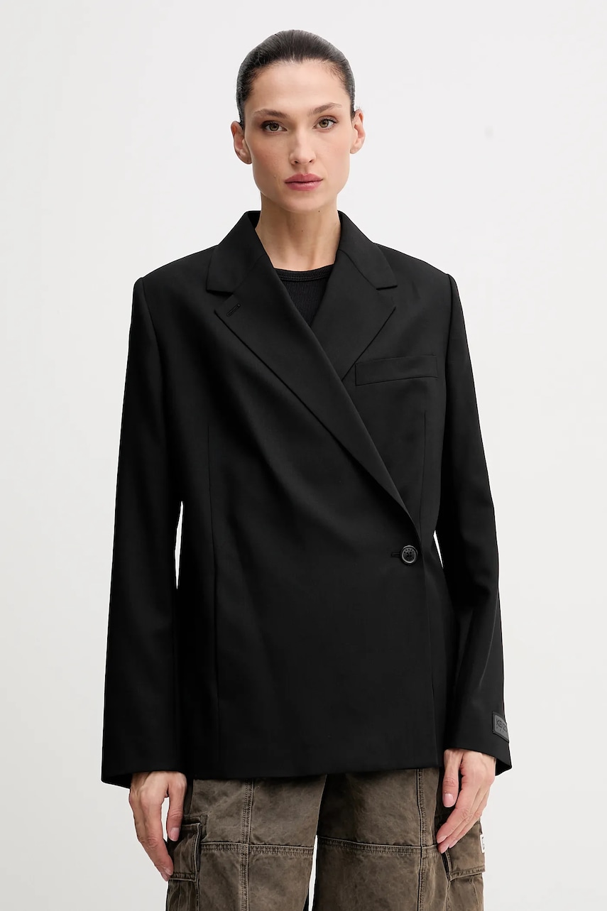 Kenzo sacou de lână culoarea negru, un singur rand de nasturi, uni, FF52VE2589RA.99