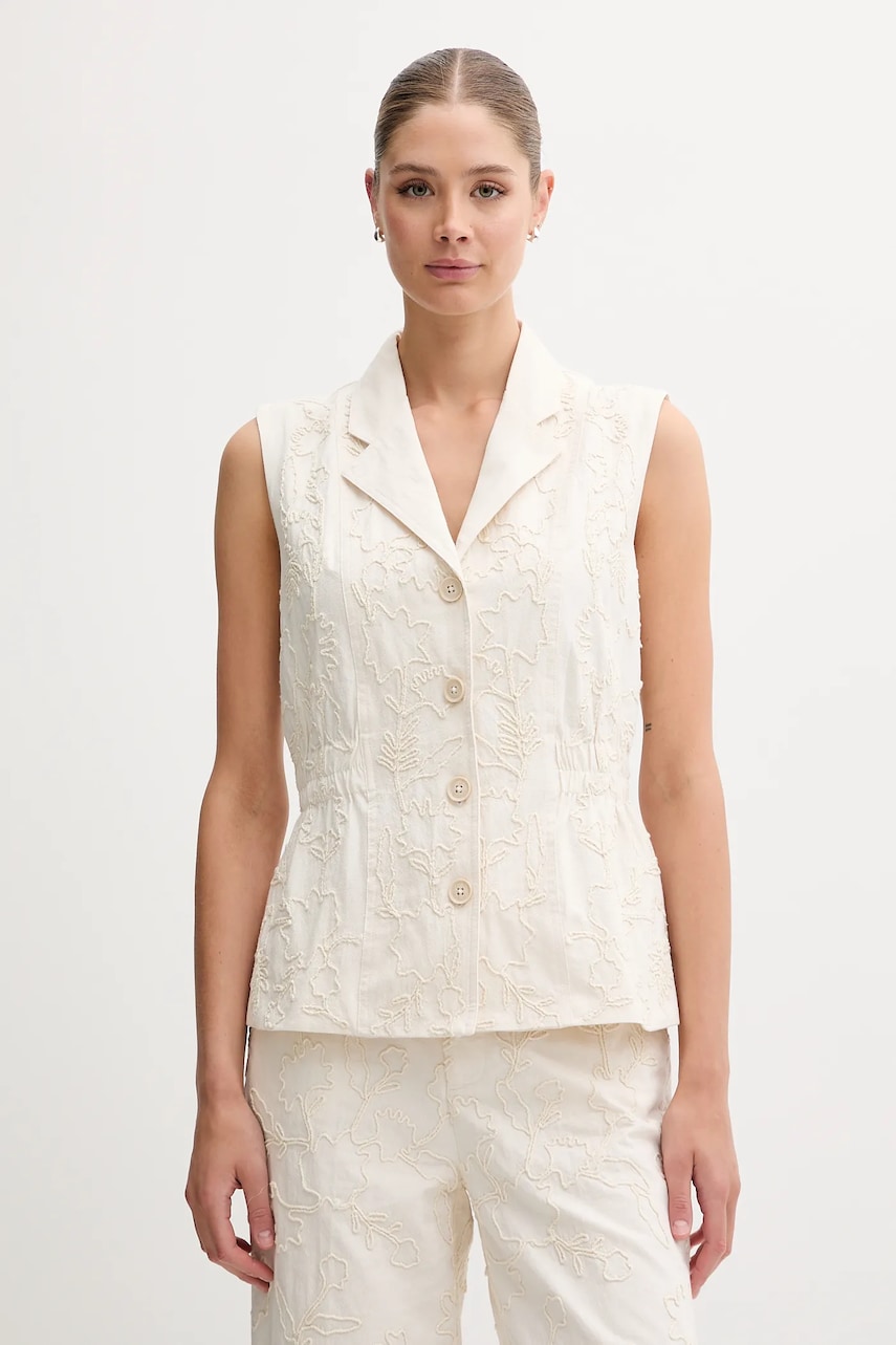 Pedro del Hierro vesta din bumbac culoarea bej, un singur rand de nasturi, 7659082
