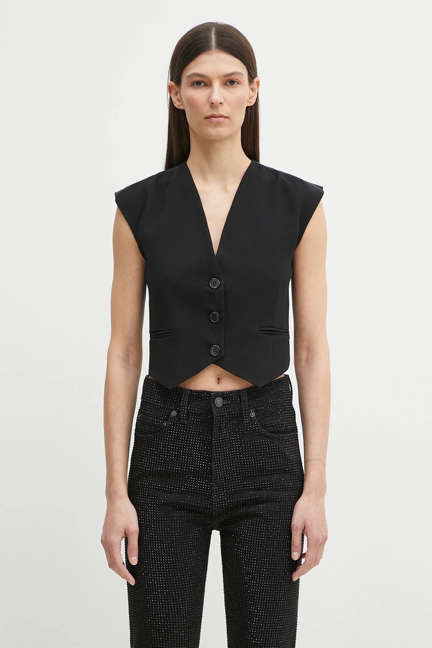 Fiorucci vestă Embroidered culoarea negru, un singur rand de nasturi, W02SPTSL289PL02BK01