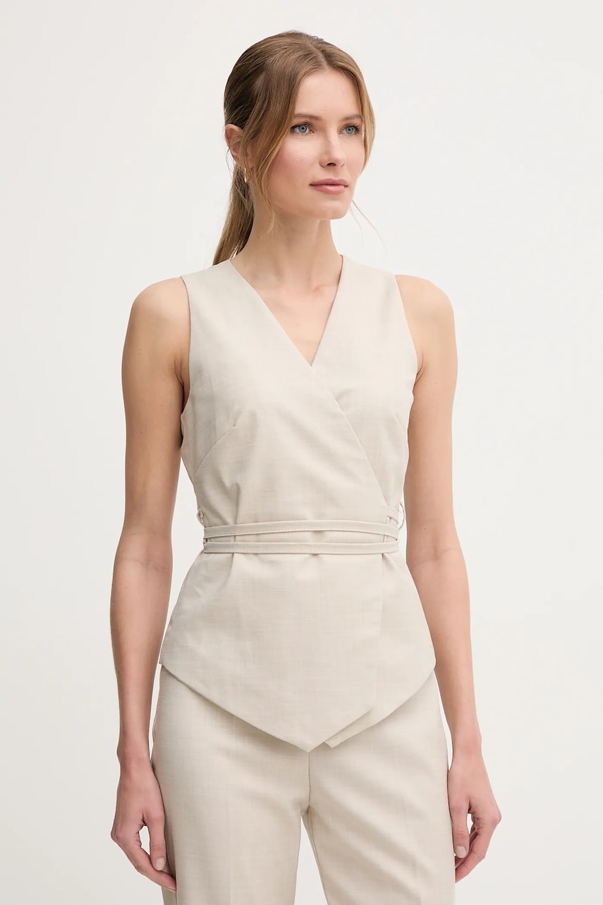 Sandro Ferrone vesta culoarea bej, desfacut, S23XBEBAFATA Sandro Ferrone vesta culoarea bej, desfacut, S23XBEBAFATA