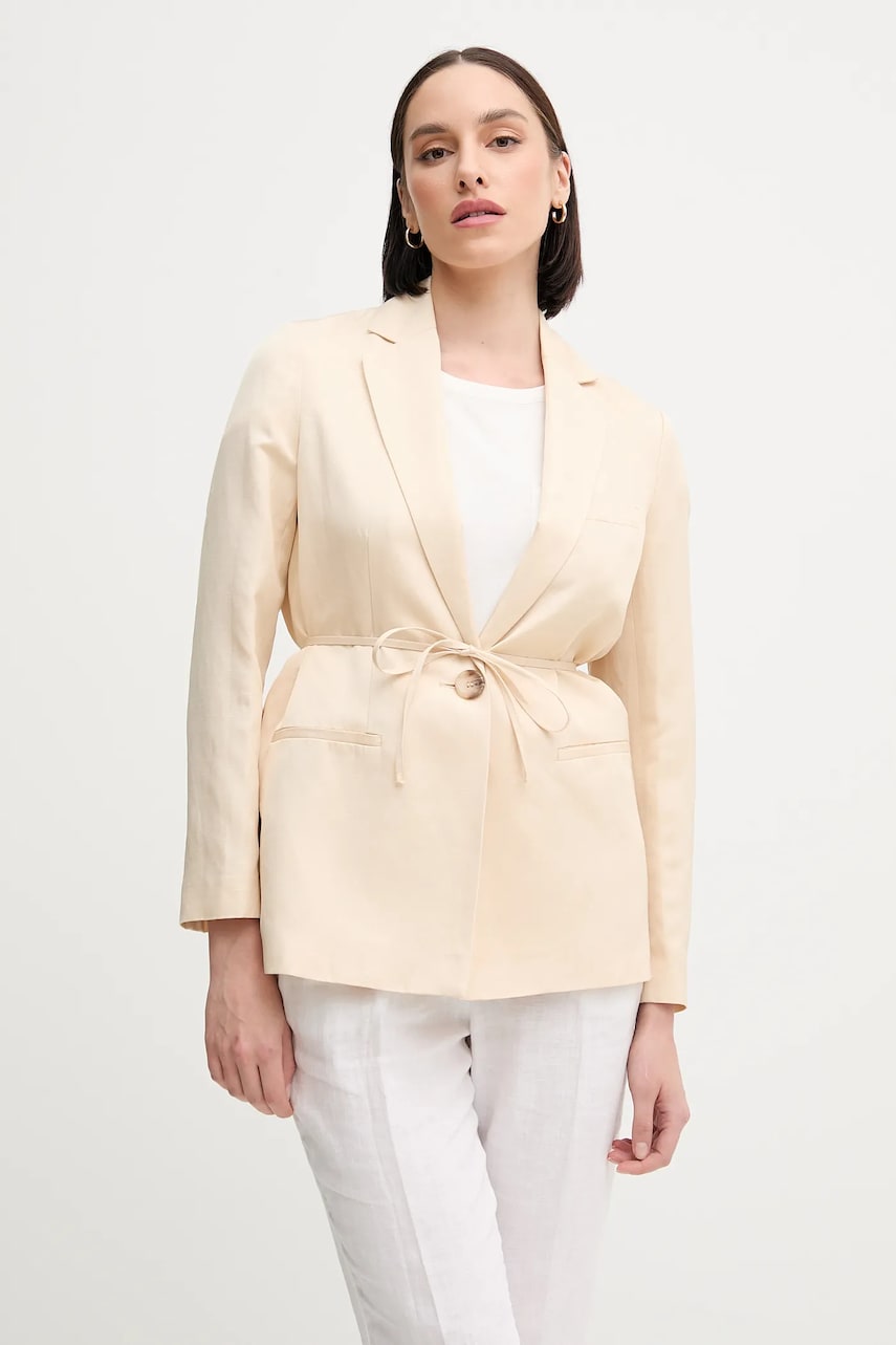 Sisley blazer din amestec de in culoarea bej, un singur rand de nasturi, uni, 2G1WLW031