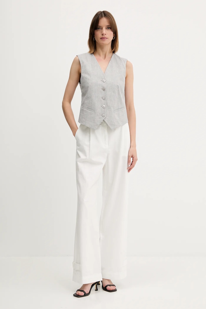 Жилетка с примесью льна Sisley цвет серый однобортный 2X0KLJ00S