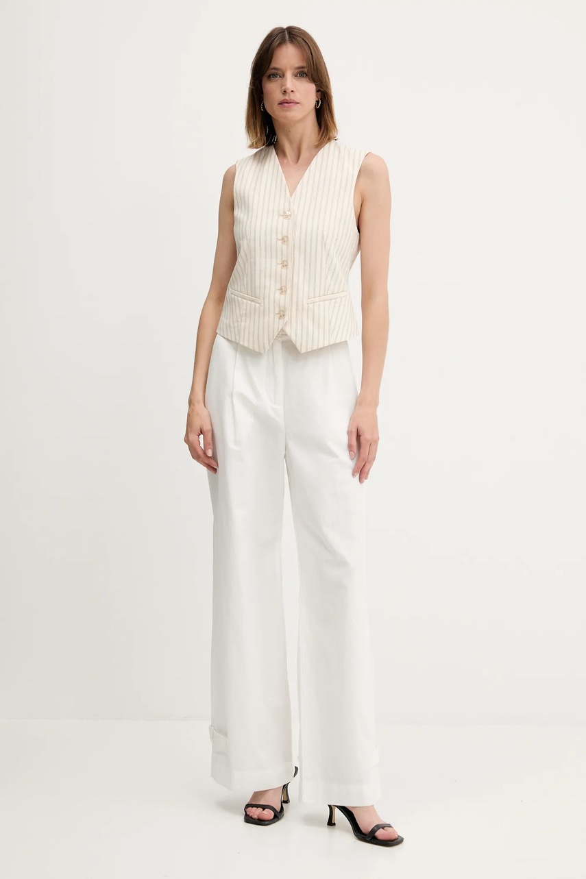 Жилетка с примесью льна Sisley цвет бежевый однобортный 25ICLJ00S