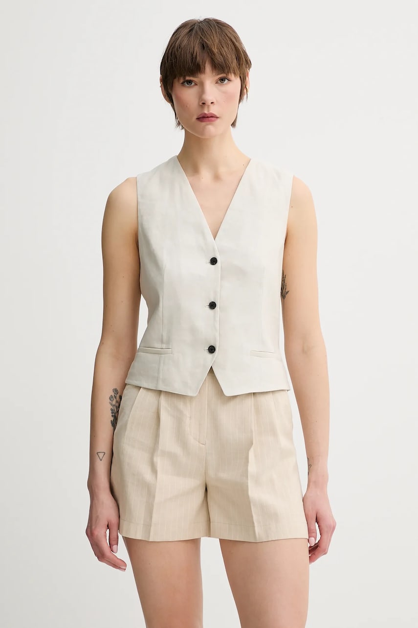 Marc O'Polo vestă de in culoarea bej, un singur rand de nasturi, 504095281007