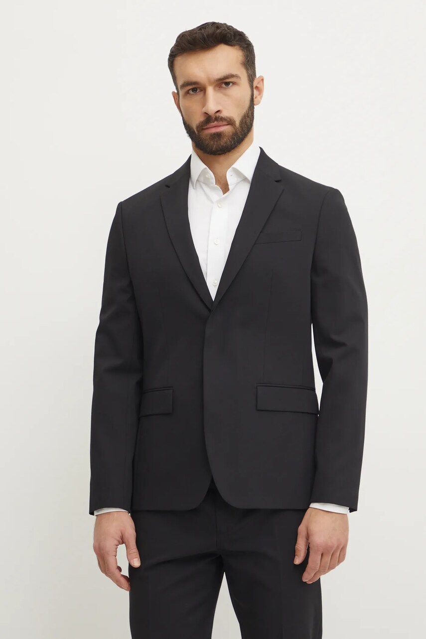 Levně Vlněné sako Calvin Klein černá barva, K10K114345