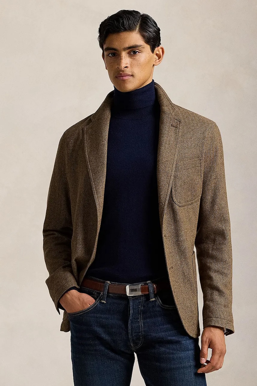 Levně Blazer s příměsí vlny Polo Ralph Lauren hnědá barva, 715949993