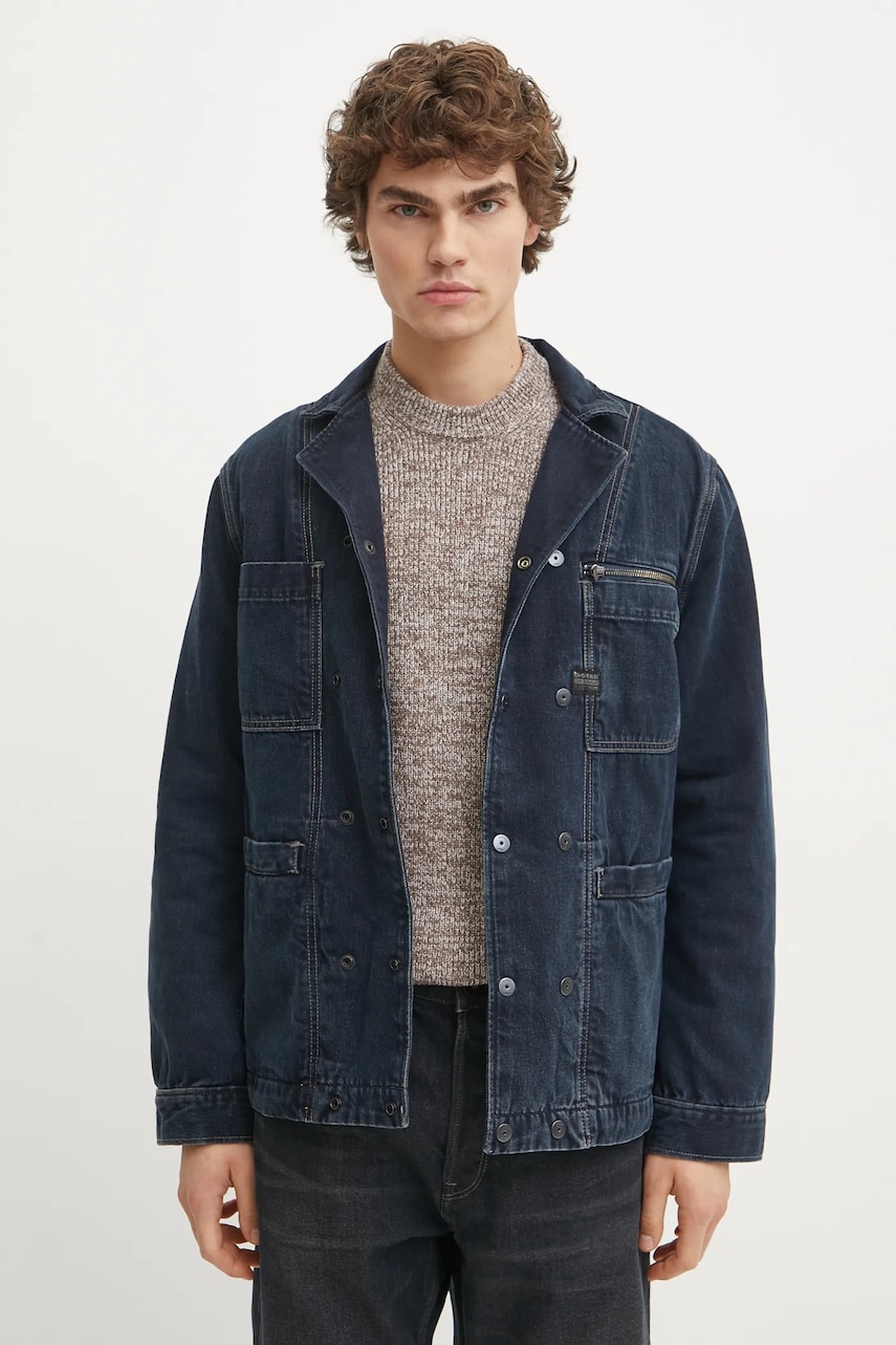 G-Star Raw geacă din denim bărbați, culoarea bleumarin, de tranziție, D25263-D489 G-Star Raw geacă din denim bărbați, culoarea bleumarin, de tranziție, D25263-D489