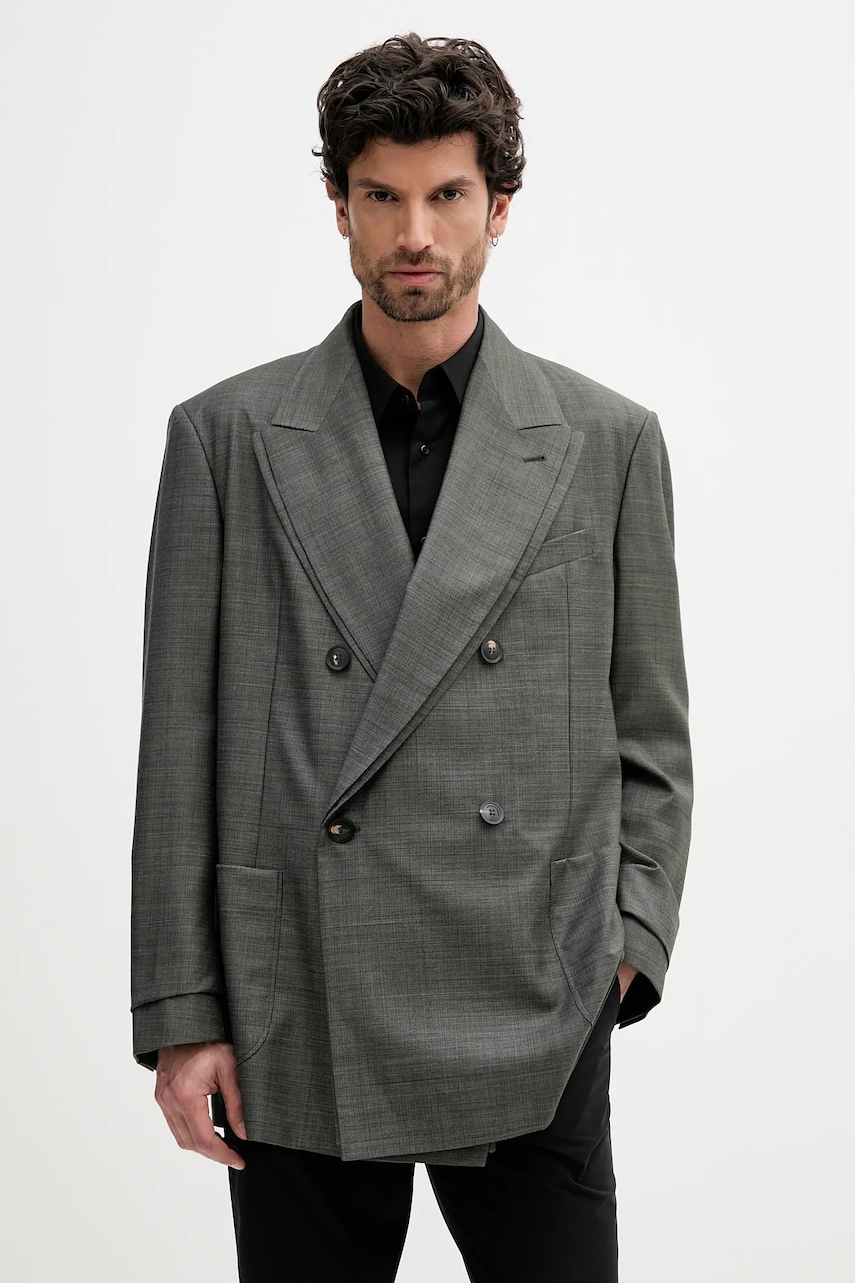 Emporio Armani sacou de lână culoarea gri, EM002349 TE10180