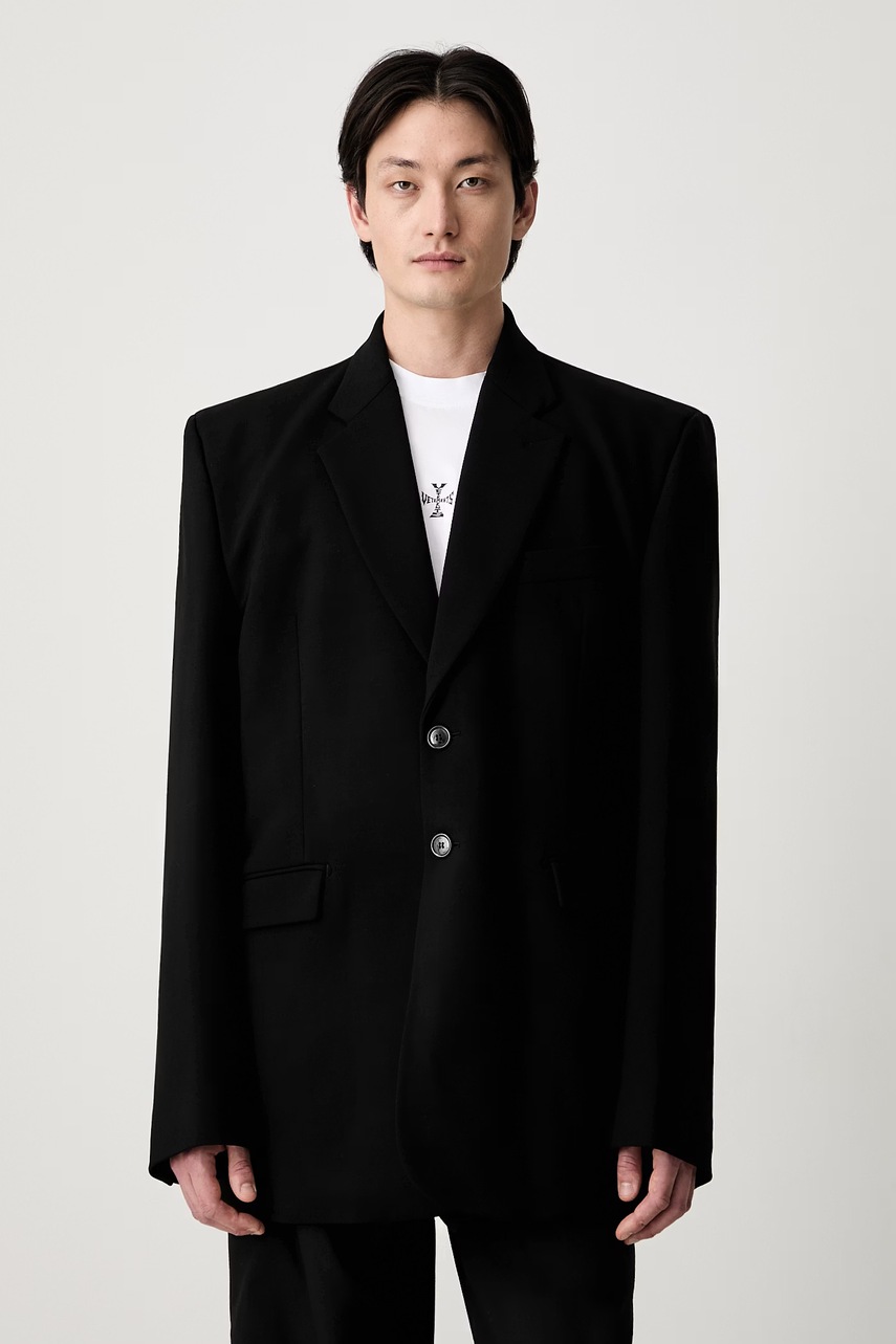 Vetements Logo Embroidered Single Breasted marynarka jednorzędowa z wełną męska