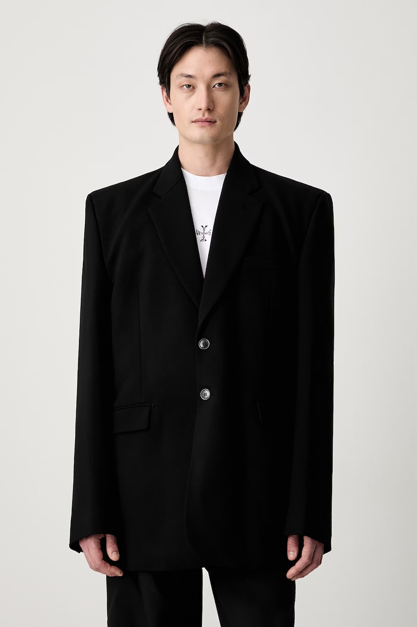 Vetements Logo Embroidered Single Breasted marynarka jednorzędowa z wełną męska