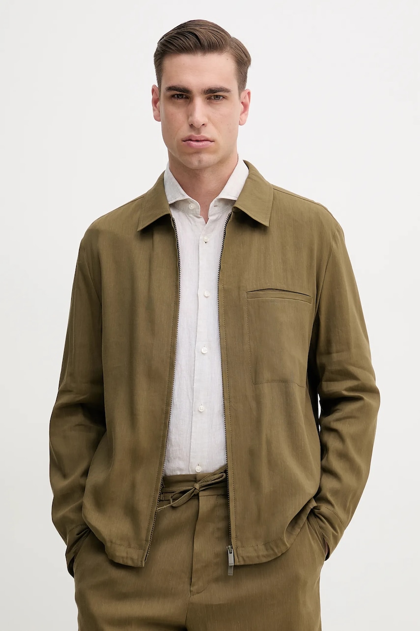 BOSS geacă de in culoarea verde, de tranzitie, 50540701